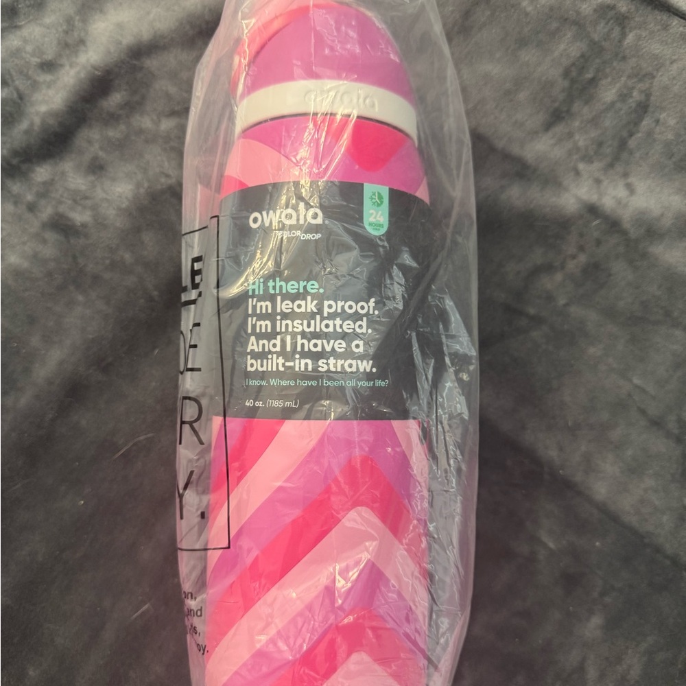 OWALA FreeSip 40oz Pink Insulated Water Bottle Color Drop I <3 You